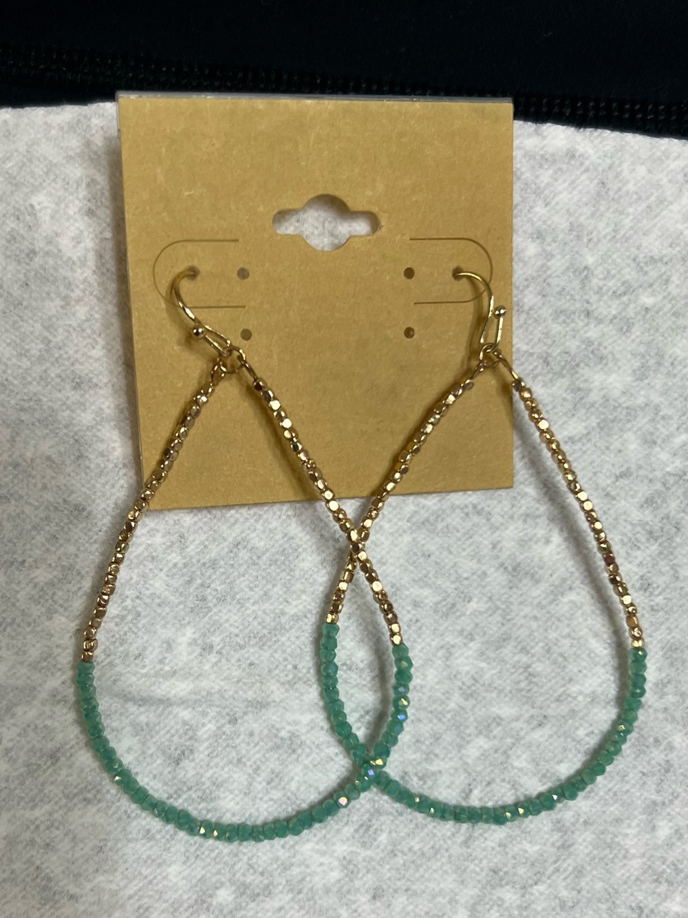Source Unknown Gold and Aqua Beaded Teardrop Earrings - Women Jewelry
